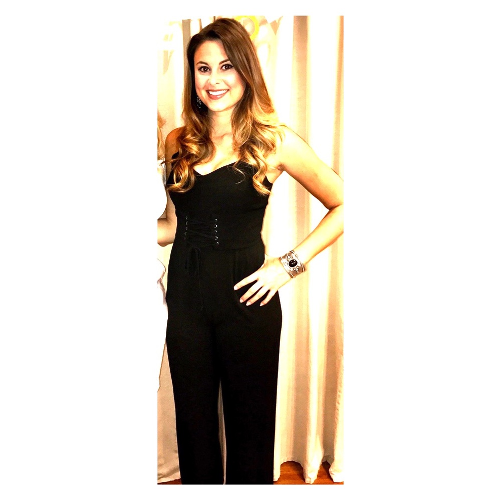 Black jumpsuit with tie front,zipper back